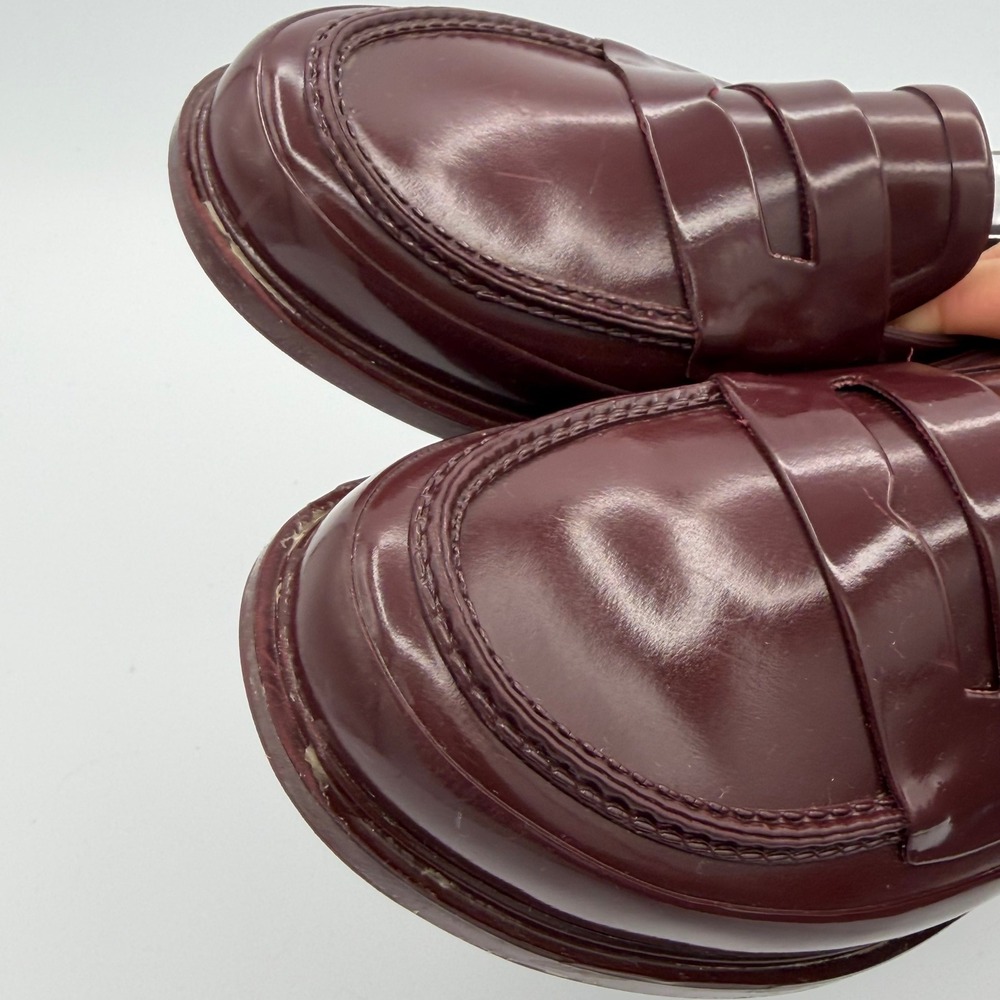 Hunter Women's US 7 Burgundy Gloss Penny Loafers Waterproof Rain Shoes Preppy - Picture 5 of 11